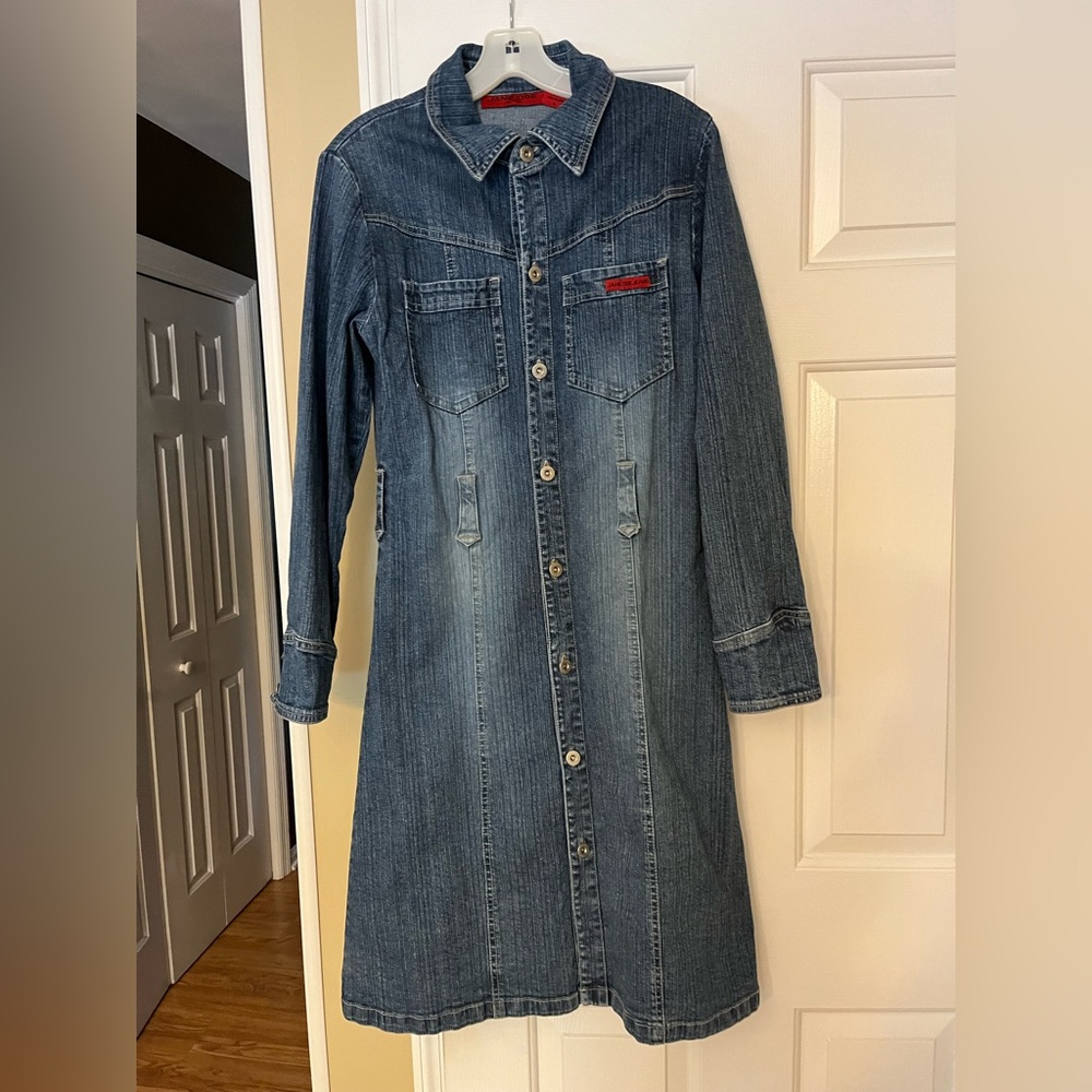 Blue Buttoned Long Sleeve Shirt Dress